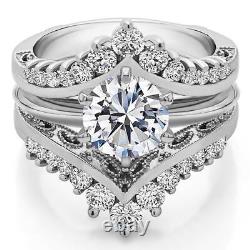 Sterling Silver Vintage Wedding Ring Guard With Brilliant Moissanite (0.98 ct.)