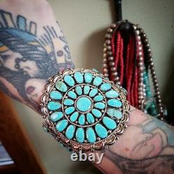 Sterling silver beautiful vintage turquoise cluster cuff Native American