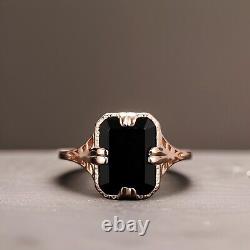 Sterling silver, onyx, black onyx ring, emerald cut, statement ring, vintage ring