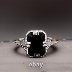 Sterling silver, onyx, black onyx ring, emerald cut, statement ring, vintage ring