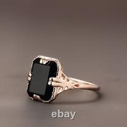 Sterling silver, onyx, black onyx ring, emerald cut, statement ring, vintage ring