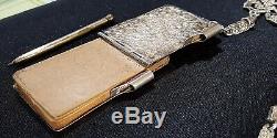 Sterling silver vintage Victorian antique chatelaine chain pencil notebook