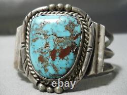 Stunning Vintage Navajo Bisbee Turquoise Sterling Silver Bracelet Old