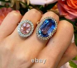 Style Vintage Sterling Silver Ring 925 CZ Halo Halo Pink Blue Cushion ADASTRA