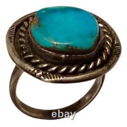 Sweet Vintage Navajo Kingman Turquoise Sterling Silver Ringsz6.10