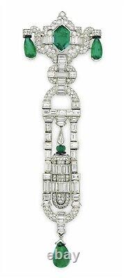 Syn Emerald Art Deco Brooch 925 Sterling Silver Vintage Statement High Jewellery