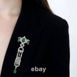 Syn Emerald Art Deco Brooch 925 Sterling Silver Vintage Statement High Jewellery