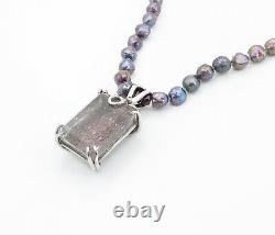 TAHARA 925 Silver Vintage Quartz & Blue Pearls Beaded Chain Necklace NE1326