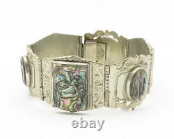 TAXCO 925 Sterling Silver Vintage Abalone Shell Panel Chain Bracelet BT5321