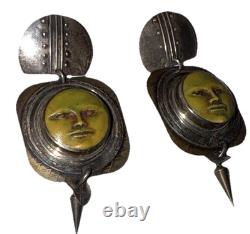 Tabra Vintage Sterling Silver Celestial Figure Pierced Artisan Dangle Earrings