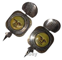 Tabra Vintage Sterling Silver Celestial Figure Pierced Artisan Dangle Earrings