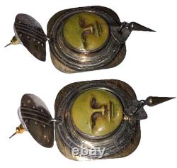 Tabra Vintage Sterling Silver Celestial Figure Pierced Artisan Dangle Earrings