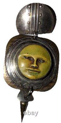 Tabra Vintage Sterling Silver Celestial Figure Pierced Artisan Dangle Earrings