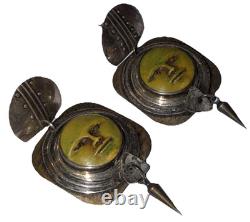 Tabra Vintage Sterling Silver Celestial Figure Pierced Artisan Dangle Earrings