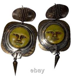 Tabra Vintage Sterling Silver Celestial Figure Pierced Artisan Dangle Earrings