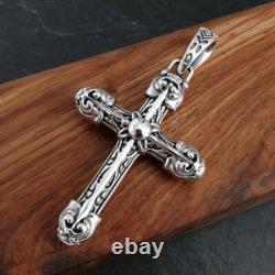 Thick Solid Shiny 925 Sterling Silver Ornate Scroll Cross Pendant Double Sided