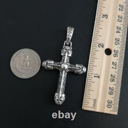 Thick Solid Shiny 925 Sterling Silver Ornate Scroll Cross Pendant Double Sided