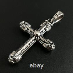 Thick Solid Shiny 925 Sterling Silver Ornate Scroll Cross Pendant Double Sided