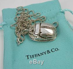 Tiffany & Co Vintage Sterling Silver Large SCARAB 36 Inch Bead Chain Necklace