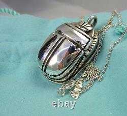 Tiffany & Co Vintage Sterling Silver Large Scarab 24 Inch 23.8 Gram Necklace