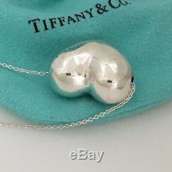 Tiffany & Co Vintage Sterling Silver Slider Puffed Full 3D Heart Chain Necklace