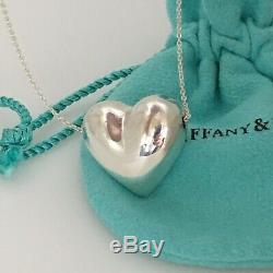 Tiffany & Co Vintage Sterling Silver Slider Puffed Full 3D Heart Chain Necklace