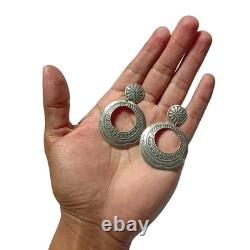 Traditional Vintage Navajo Sterling Silver Large Concho Hoop Earrings