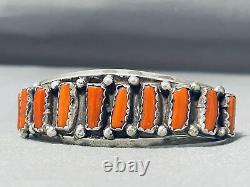 Tremendous Vintage Navajo Coral Sterling Silver Bracelet