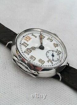 Trench watch Vintage Silver Gents Officers Wristwatch 15J FULL WORK ORDER 1918
