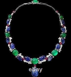 Tutti Frutti Vintage Necklace 925 Sterling Silver Handmade Bridal Estate Jewelry