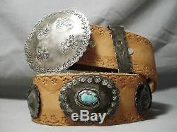 Unforgettable Vintage Navajo Turquoise Sterling Silver Concho Belt Old