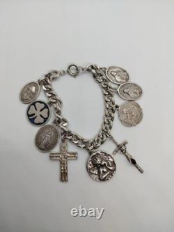 Unique Sterling Silver Bracelet With 9 Religious Charms 19cm