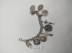 Unique Sterling Silver Bracelet With 9 Religious Charms 19cm