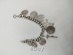 Unique Sterling Silver Bracelet With 9 Religious Charms 19cm