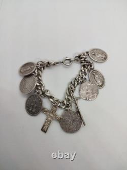 Unique Sterling Silver Bracelet With 9 Religious Charms 19cm