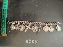 Unique Sterling Silver Bracelet With 9 Religious Charms 19cm