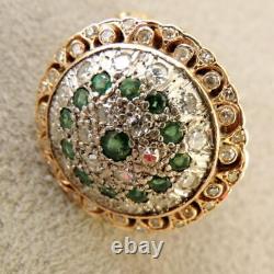 Unique Vintage 2Ct Round Cut Emerald And Diamond Ring 14k Yellow Gold Finish