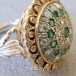 Unique Vintage 2Ct Round Cut Emerald And Diamond Ring 14k Yellow Gold Finish