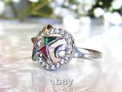 Uniquely Shaped Quartz Ladies Vintage Eastern Star Ring in 925 Sterling Silver