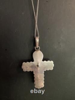 VINTAGE 1970's Sterling Silver Pear Cut Amethyst CROSS Pendant HUGE AMETHYST