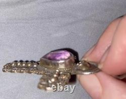 VINTAGE 1970's Sterling Silver Pear Cut Amethyst CROSS Pendant HUGE AMETHYST