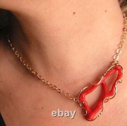 VINTAGE 925 Sterling Silver Hand Carved Coral Branch woman Collar Necklace