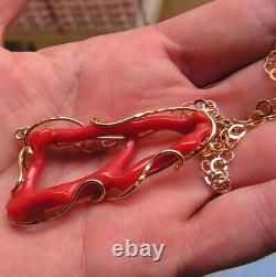 VINTAGE 925 Sterling Silver Hand Carved Coral Branch woman Collar Necklace