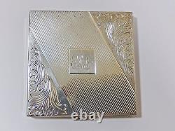 VINTAGE-ANTIQUE SOLID STERLING SILVER ETCHED VOLUPTE LARGE COMPACT EVC 158g