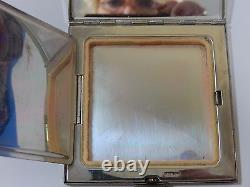 VINTAGE-ANTIQUE SOLID STERLING SILVER ETCHED VOLUPTE LARGE COMPACT EVC 158g