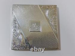 VINTAGE-ANTIQUE SOLID STERLING SILVER ETCHED VOLUPTE LARGE COMPACT EVC 158g