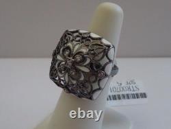 VINTAGE DESIGN RING With. 25 CT ACCENTS & WHITE ENAMEL/ SZ 5-9 / STERLING SILVER