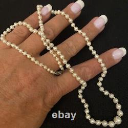 VINTAGE ESTATE STERLING SILVER 3mm-7mm HAND KNOTTED GRADUATED PEARL NECKLACE 21