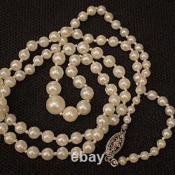 VINTAGE ESTATE STERLING SILVER 3mm-7mm HAND KNOTTED GRADUATED PEARL NECKLACE 21