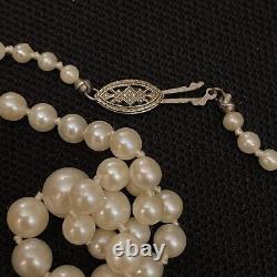 VINTAGE ESTATE STERLING SILVER 3mm-7mm HAND KNOTTED GRADUATED PEARL NECKLACE 21